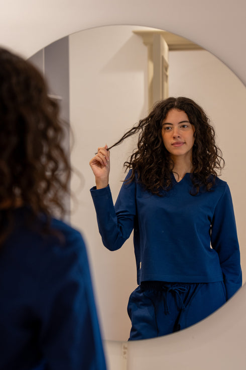 Women Fall Pajama Set Dark Blue sweatshirt + pants